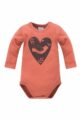 Baby Body langarm mit Vogel & Herz Motiv aus Baumwolle in Ziegelrot von Pinokio - Vorderansicht roter Langarmbody mit langen Ärmeln