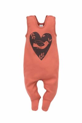 Pinokio Baby Einteiler Strampler mit Fuß Herz & Vogel für Mädchen in Rot aus Baumwolle – Vorderansicht LOVE Strampelanzug Schlafstrampler