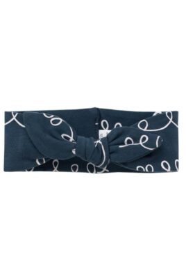 Pinokio Baby Mädchen Stirnband mit Zierschleife & Schleifen gemustert in Blau weiß aus Baumwollmischung – Vorderansicht dunkelblaues Basic Haarband