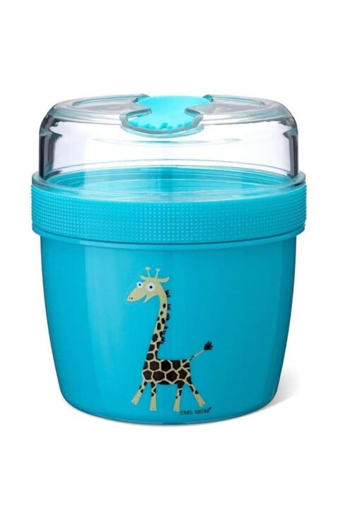Baby & Kinder 2-in-1 Frühstücksbox Lunchbox mit Deckel, Kühlakku & Tiermotiv Giraffe in Blau Türkis von Carl Oscar - Vorderansicht Kids Snackbox Müsli 2 Go 800 ml