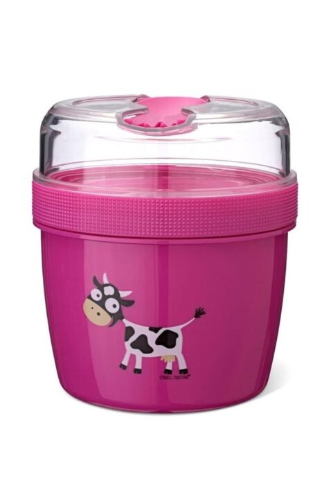 Baby & Kinder 2-in-1 Frühstücksbox Lunchbox mit Deckel, Kühlakku & Tiermotiv Kuh in Lila Violett von Carl Oscar - Vorderansicht Kids Snackbox Müsli 2 Go 800 ml