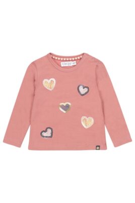 Baby & Kinder rosa Langarmshirt mit Herzen & Pailletten gemustert für Mädchen von Dirkje - Vorderansicht altrosa Rundhals Mädchenshirt langarm