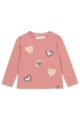 Baby & Kinder rosa Langarmshirt mit Herzen & Pailletten gemustert für Mädchen von Dirkje - Vorderansicht altrosa Rundhals Mädchenshirt langarm