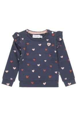Dirkje Baby & Kinder blauer Sweatshirt Pullover mit Herzen & Rüschen gemustert für Mädchen – Vorderansicht navy Rundhals Mädchenpullover