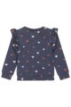 Baby & Kinder navy blauer Mädchen Rundhals Pullover mit Herzmuster & Rüschen von Dirkje - Rückansicht Baumwolle Mädchenoberteil