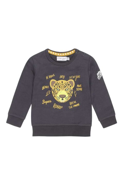 Blauer Baby & Kinder Sweatshirt Pullover langarm mit Panther Tiermotiv Print & Patch mit Rundhalsausschnitt für Jungen von Dirkje - Vorderansicht dunkelblaues Langarmoberteil