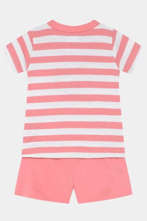 Baby & Kinder rosa-weiß 2-teiliges Mädchen-Set aus Kurzarmshirt mit Rundhalsauschnitt, Eiscreme & Streifen - Shorts kurze Hose unifarben aus Baumwolle von Boley - Rückansicht Sommer Zweierset
