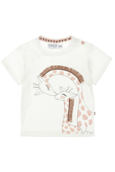 Baby & Kinder Sommer T-Shirt mit Giraffen Tiermotiv in Weiß ecru Off-White für Mädchen von Dirkje - Vorderansicht Kurzarmshirt Mädchenshirt
