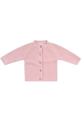 Baby & Kinder Strickjacke Cardigan Classic in Rosa aus OEKO TEX Baumwolle für Mädchen von Jacky - Vorderansicht unifarben Basic Strick Mädchenoberteil