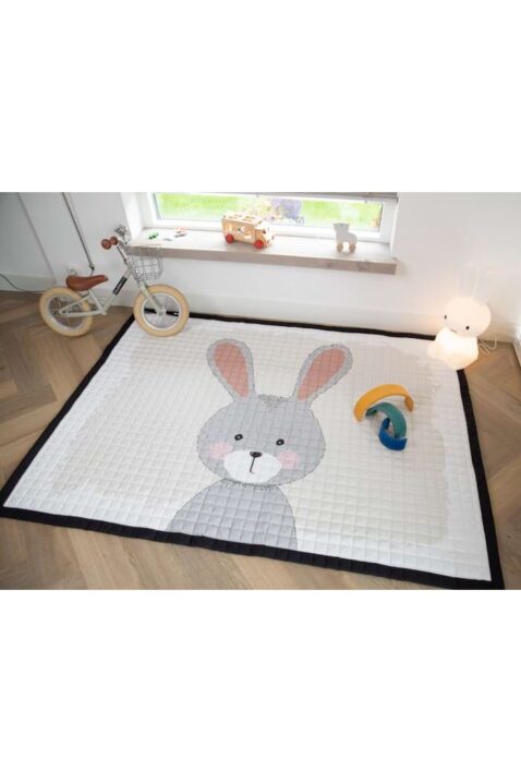 Baby Kinder XXL große Spieldecke Spielmatte gesteppt mit Hasen Tier-Motiv 150x200 cm von Love by Lily - Draufsicht rabbit Playmat Krabbeldecke Kids