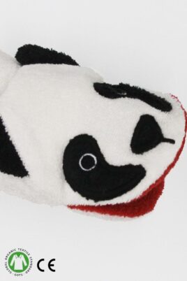 Weißer Baby & Kinder Waschlappen für Erwachsene aus Bio Baumwolle mit Panda Tiermotiv 15x20 cm groß von FÜRNIS - Detailansicht Frottee Waschtier in Tierform GOTS Handmade