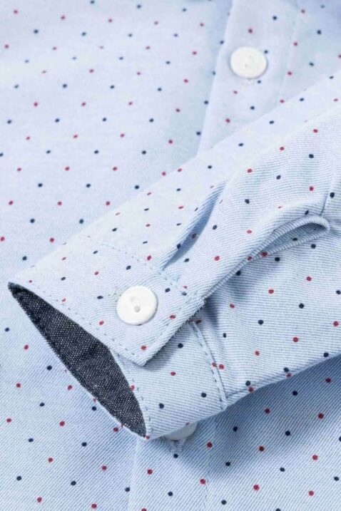 Dickeres Oxford Jungenhemd langarm mit Punkte in Hellblau für Babys & Kinder aus 100% Baumwolle von NEWNESS - Detailansicht Hemd mit langen Ärmeln