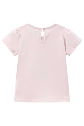 Baby & Kinder Mädchen Sommer Kurzarmshirt mit Katzenmotiv, Hug Me Print & Rüschen in Hellrosa von NEWNESS - Rückansicht T-Shirt mit Rückenverschluss