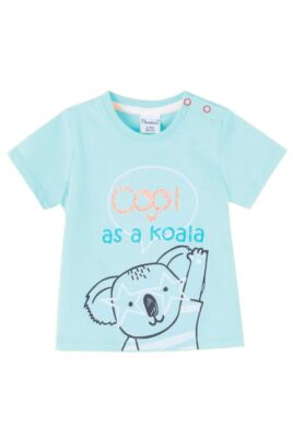 Baby & Kinder Rundhals T-Shirt mit COOL AS A KOALA Print Sommer für Mädchen & Jungen in Türkis Grün von NEWNESS - Vorderansicht Kurzarmshirt