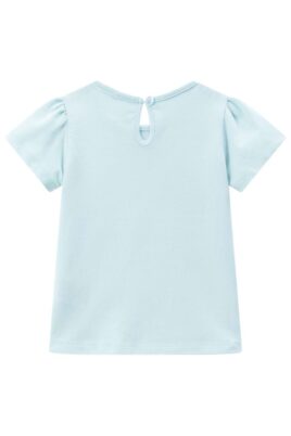 Baby & Kinder Mädchen Sommer Kurzarmshirt mit Giraffe, Rüschen & Rundhalsausschnitt in Türkis Grün hellblau von NEWNESS - Rückansicht T-Shirt