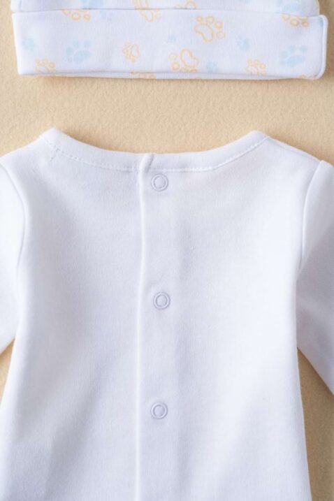 Baby Neugeborenen Langarmshirt in Weiß von NEWNESS AMOMI - Detailansicht Erstlingsshirt mit Druckknöpfen am Rücken im 4-teiligen Set aus Baumwolle