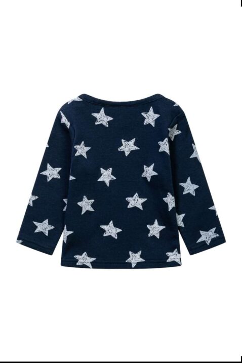 Navyblaues Basic Langarmshirt Oberteil mit Sterne Muster & Rundhalsausschnitt für Babys Jungen von Minoti - Rückansicht Baumwollshirt Babyshirt langarm im 3er Multipack