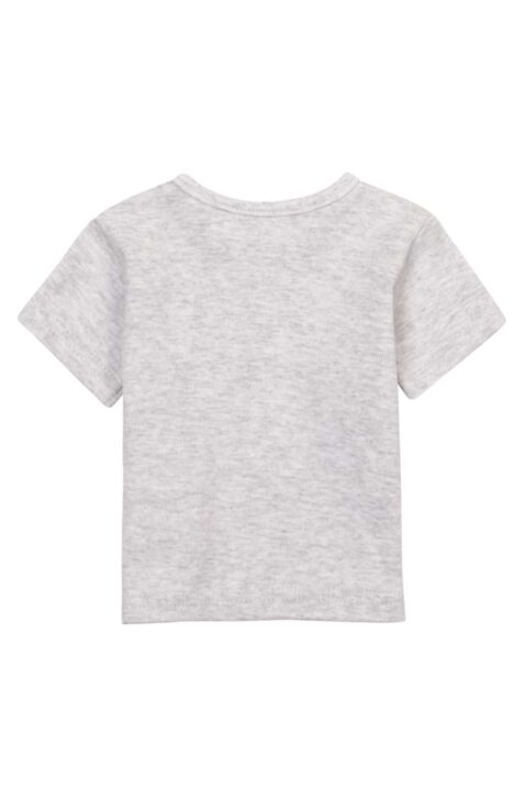 Hellgraues Baby Basic T-Shirt Oberteil mit READY STEADY GO Aufdruck, Autos & Rundhalsausschnitt für Jungen von Minoti - Rückansicht Sommershirt Babyshirt kurzarm im 3er Multipack