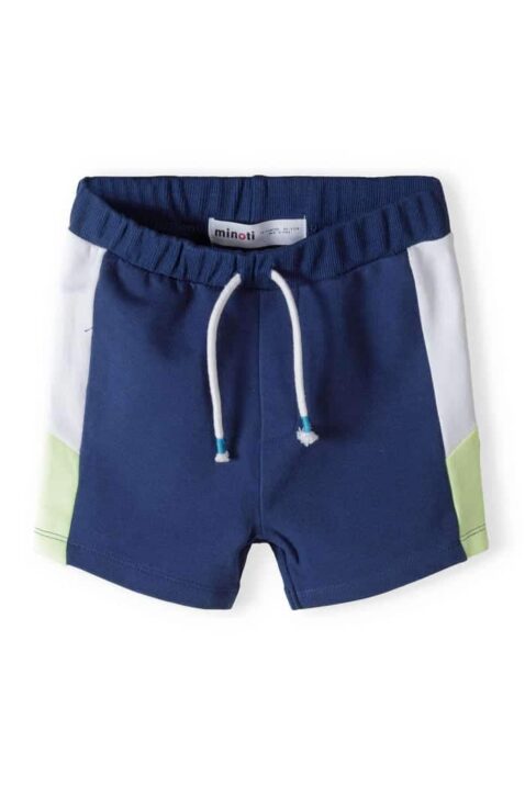 Baby Neon Fleece Shorts mit Kordel & Seitenstreifen im Color Blocking Style gelb weiß blau von Minoti - Vorderansicht kurze Hose für Jungen im 2er Sommer Set