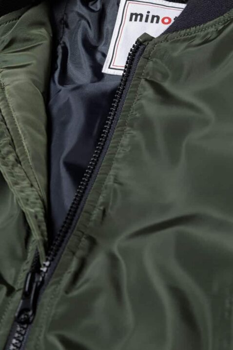 Kinderjacke & Babyjacke Bomber mit Taschen & Reißverschluss in Khaki Grün für Babys & Kinder von Minoti - Detailansicht Bomber jacket Blouson mit Zipper & College Kragen