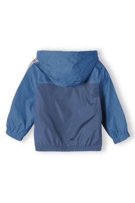 Blaue Color Blocking Baby & Kinder Kapuzenjacke Windbreaker Übergangsjacke mit Taschen, Ärmelstreifen JUST CHILL & Reißverschluss für Jungen unifarben von Minoti - Rückansicht Freizeitjacke