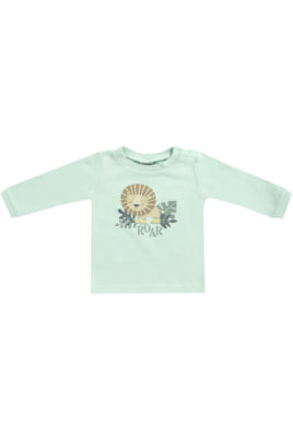 Baby & Kinder Langarmshirt mit Löwe Tiermotiv & Rundhalsausschnitt in Grün aus Organic Cotton im Multipack für Jungen & Mädchen von Boley - Vorderansicht lion longsleeve im 2er Pack