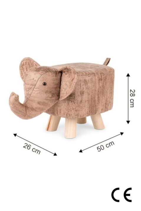 Kinderhocker Elephant striped in hellem Braun gestreift für Mädchen & Jungen - Tierhocker Elefant Tier Kunstleder & Holz CE Zertifizierung von COZY NOXXIEZ - Größenansicht