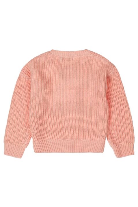 Winter Strickpullover mit weiten geschnittenen Ärmeln & Rundhalsausschnitt in Rosa Pink aus Baumwolle für Babys & Kinder von DIRKJE - Rückansicht warmer Mädchen Winterpullover Strick