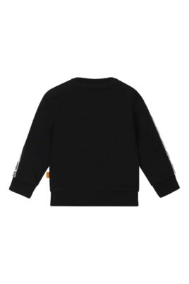Jungen dunkelbgrauer Sweatshirt Sweater mit Tigerkopf & GOOD VIBES Streifen am Ärmel für Babys & Kinder von DIRKJE - Rückansicht Oberteil mit Rundhalsausschnitt in Anthrazit
