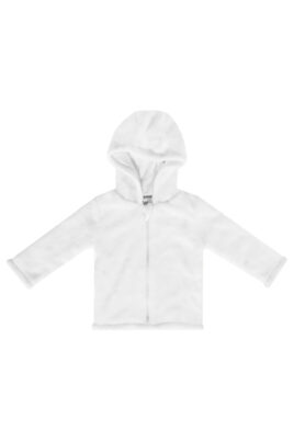 Baby & Kinder Kapuzenjacke Plüschjacke mit Kuschelfleece in Weiß Off White gefüttert für Jungen & Mädchen von JACKY - Vorderansicht wearme Outdoor Teddyjacke Fake Fure Hooded jacket