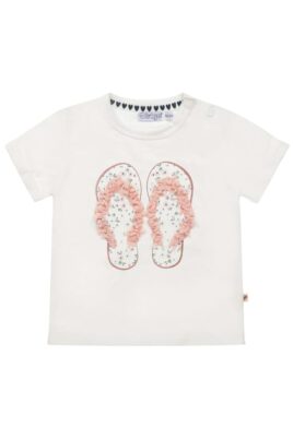 Baby & Kinder Mädchen T-Shirt mit rosa Flip-Flop Schuh Applikation in Weiß aus Baumwollmischung von Dirkje - Vorderansicht Sommer Rundhals Shirt mit kurzen Ärmeln