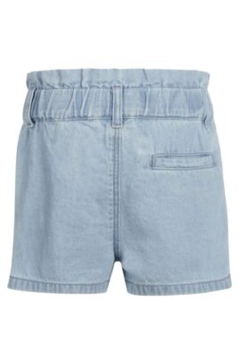 Mädchen Jeansshorts kurze Hose im Paperbag Stil hochtailliert für Babys & Kinder aus Baumwolle in Hellblau von Koko Noko - Rückansicht Jeans Sommershorts mit Gesäßtasche aus 100% Baumwolle