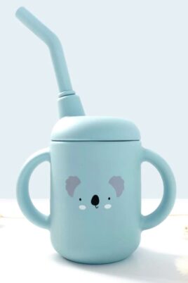 Silikon Trinkbecher mit Strohhalm & Koala in Hellblau Babyblau für Babys & Kleinkinder von Les Petits Citrons - Vorderansicht Koala Trinklernbecher mit Henkel & abnehmbarem Deckel