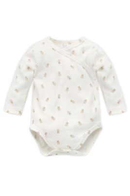 Baby & Neugeborenen Wickelbody langarm mit Teddybären gemustert aus Baumwolle in Weiß Beige von Pinokio - Vorderansicht Basic Langarmbody Babybody für Jungen & Mädchen