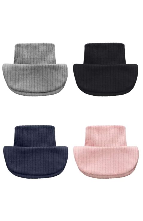 Baby & Kinder Winter Halswärmer Rollkragenschals aus Strick in Navyblau, Hellrosa, Schwarz & Hellgrau von Pinokio - Vorderansicht aller 4 warmen & dicken knitted Kinderschals Loops für Jungen & Mädchen