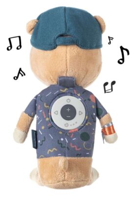 Baby & Kleinkinder selbst bespielbare innovative Spieluhr mit herausnehmbarem Musikplayer von ROCK MY SLEEP - Rückseite Jay der Bär mit Schlafliedern, Musik & Hörbüchern frei bespielbar ohne Aufziehen