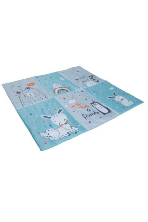 Kinder & Baby Spielbogen mit rutschfester dicker Decke mit Waldtiere & abnehmbaren Spielfiguren von TUC TUC - Draufsicht Krabbeldecke mit großer Liegefläche 100x100 cm & Waldtieren Reh, Hase, Bär, Erdmännchen, Waschbär
