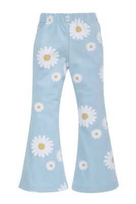 Hellblaue Mädchen Flared Schlagleggings für Babys & Kinder mit Gänseblümchen All-over-Print, ausgestellter Passform & langen Beinen von PINOKIO - Vorderansicht Mädchen-Leggings Schlaghose aus weicher Baumwollmischung