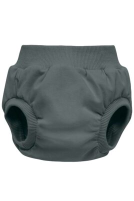 Dunkelgrüne khaki Baby & Neugeborenen Bloomer Shorts unifarben aus Baumwollmischung von PINOKIO - Vorderansicht kurze Kleinkinder Pumphose Sommerhose mit breitem Komfortbund als Überhose Windelabdeckung für Jungen & Mädchen