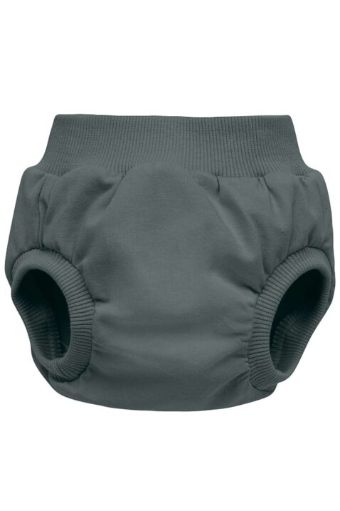 Dunkelgrüne khaki Baby & Neugeborenen Bloomer Shorts unifarben aus Baumwollmischung von PINOKIO - Vorderansicht kurze Kleinkinder Pumphose Sommerhose mit breitem Komfortbund als Überhose Windelabdeckung für Jungen & Mädchen
