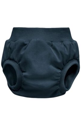 Navy blaue Baby & Neugeborenen Bloomer Sommer Shorts unifarben von PINOKIO - Vorderansicht kurze Kleinkinder Pumphose Babyhose mit breitem Bund als Windelabdeckung Überhose für Mädchen & Jungen