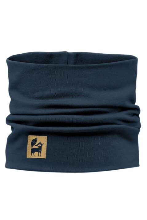 Navy-blauer Baby & Kinder PINOKIO Schlauchschal Loop mit Fuchs Tier-Patch für die Übergangszeit aus Baumwollmischung von PINOKIO - Vorderansicht Babyschal & Kinderschal unifarben als Halswärmer für Jungen & Mädchen