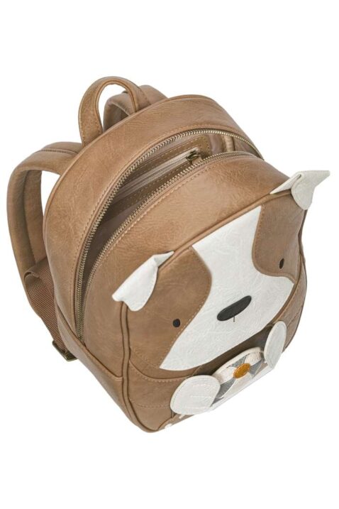 Coca Mocha HUNDE Kinderrucksack aus Kunstleder Animal, veganes Leder recycelt für Jungen & Mädchen von LITTLE WHO - Draufsicht Lederimitat Tier Kindergartenrucksack, KITA-Rucksack, Schulrucksack & Freizeitrucksack mit Tiermotiv Dog Henri