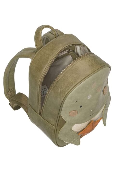 Dunkelgrüner Schildkröten Kinderrucksack aus Kunstleder Animal, veganes Leder recycelt für Jungen & Mädchen von LITTLE WHO - Draufsicht Lederimitat Tier Kindergartenrucksack, KITA-Rucksack, Schulrucksack & Freizeitrucksack mit Tiermotiv Turtle Marta