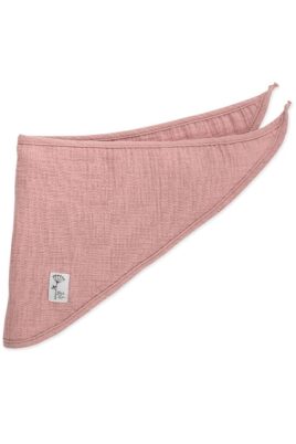 Rosa abgerundetes Neugeborenen Baby Musselin Halstuch Dreieckstuch mit Wiesenblume Doldenblüten Patch & PETIT LOU Print für Mädchen 57 x 22 cm von PINOKIO - Vorderansicht saugstarkes Basic Blumen Sabbertuch unifarben